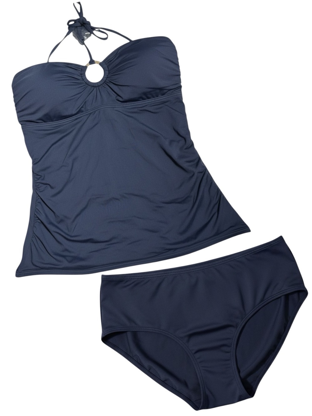 MICHAEL Michael Kors Shirred Halter Tankini 2 Piece Set NWOT Navy Blue Medium